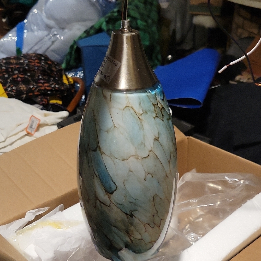 Hand-Blown Teardrop Glass Pendant Light in Blue-Aqua Swirl